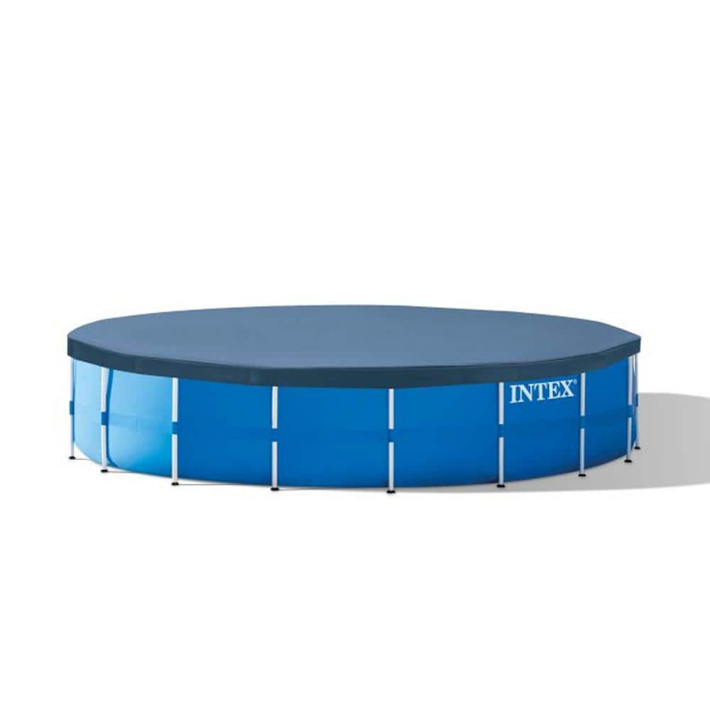 Intex 18 ft. W x 4 ft. Round Metal Frame Above Ground Swimming Pool Set Pump, Ladder and Cover 28253EH