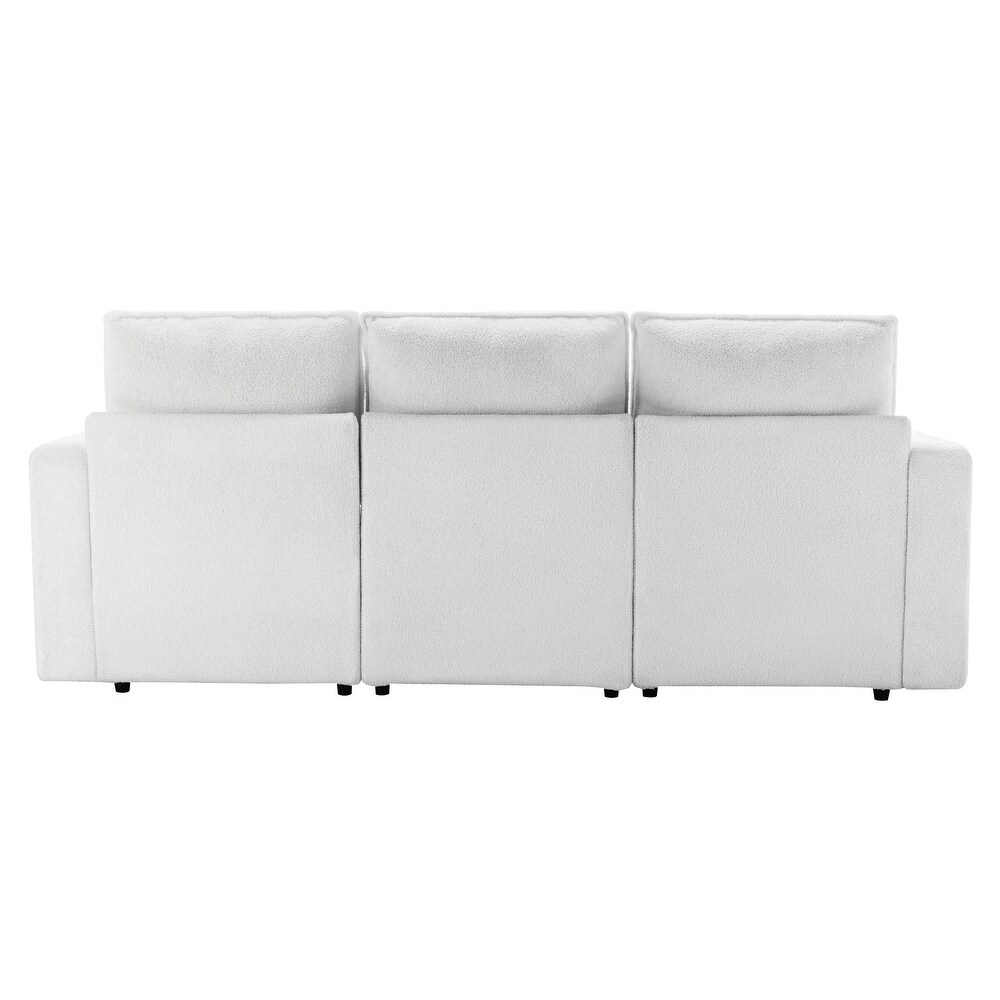 White Sectional Sofa Sleeper Sofa w/ Removable Cushions   2 Pillows