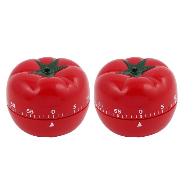 2Pcs 2.8x2.8x2.2-Inch 60 Minutes Mechanical Kitchen Tomato Timers Plastic - Red