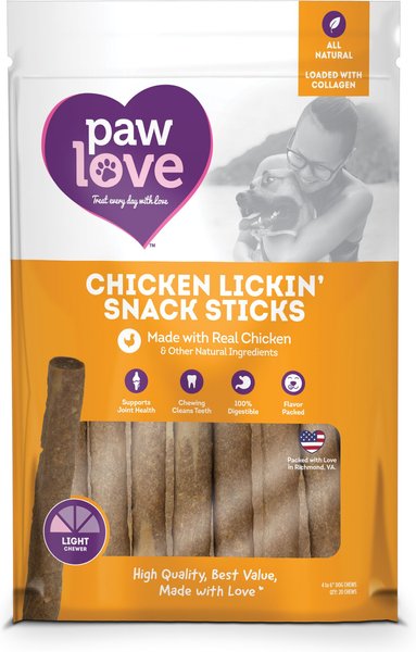 PawLove 5-in Chicken Lickin’ Snack Sticks Dog Treat， 20 count