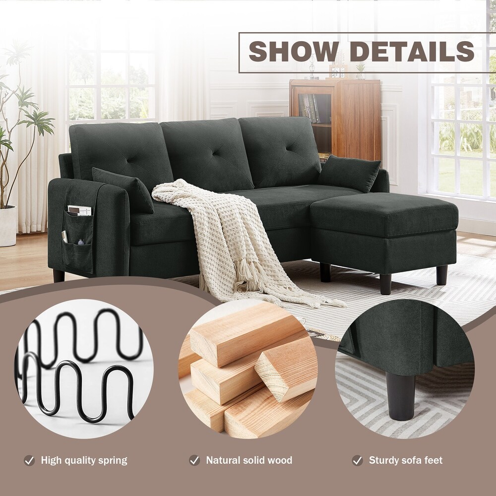 77.36 Inches Modern Sectional Sofa with Reversible Ottoman and Side Storage Pocket