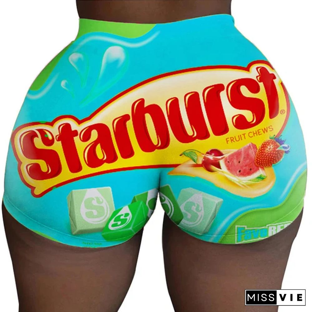 Candy-Colored Printed Plus-Size Tight Low Waist Shorts