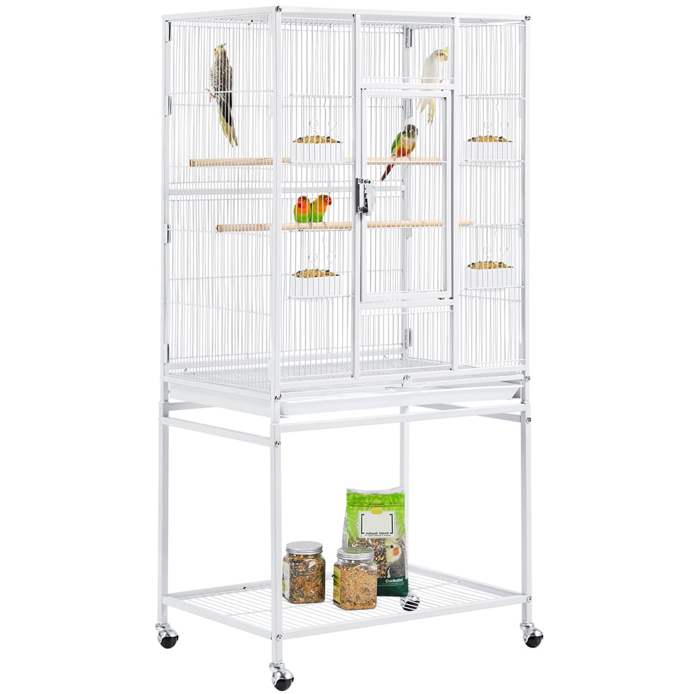 Yaheetech Rolling Parrot Cage Bird Cage for Conures Parakeets Cockatiels with Detachable Stand， White