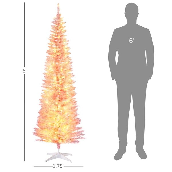 HOMCOM 6' Tall PreLit Slim Noble Fir Artificial Christmas Tree with Realistic Branches，200 Warm White LED Lights and 390 Tips