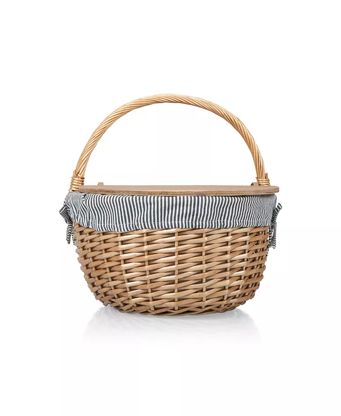 Picnic Time Country Navy and White Striped Picnic Basket