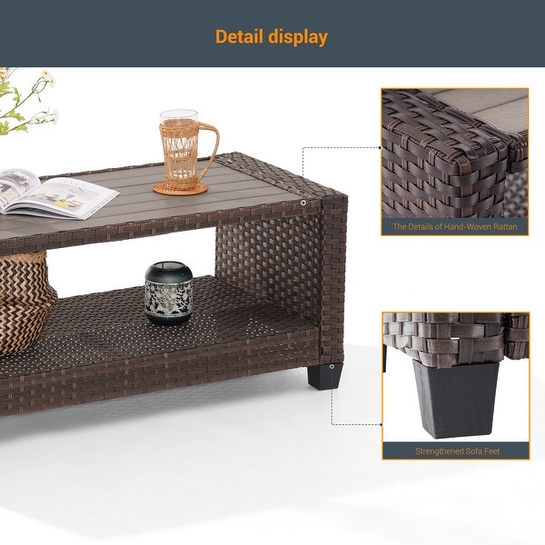 LIVOOSUN Patio HIPS Side Table，Rectangular Rattan Coffee Table