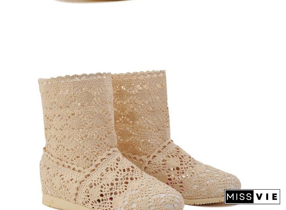 Women Cut-Outs Fashion Shoes Knitted short lace Boot ankle botas Boots