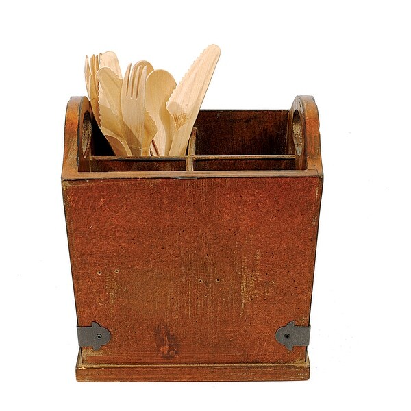 Wood Utensil Holder with 4 Compartments