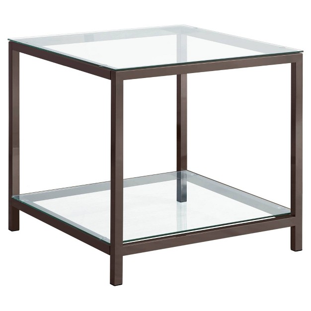 Trini End Table With Glass Top And Shelf Black Nickel Coaster