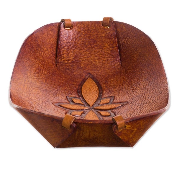 Novica Handmade Gothic Flower Leather Catchall