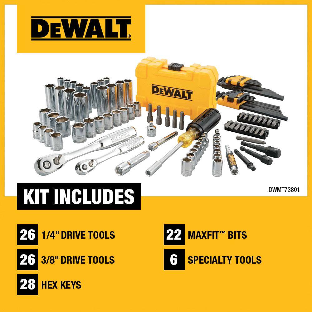 DW 6 Gal. 165 PSI Electric Pancake Air Compressor and 14 in. x 38 in. Drive Chrome Mechanics Tool Set (108 Piece) DWFP55126W3801