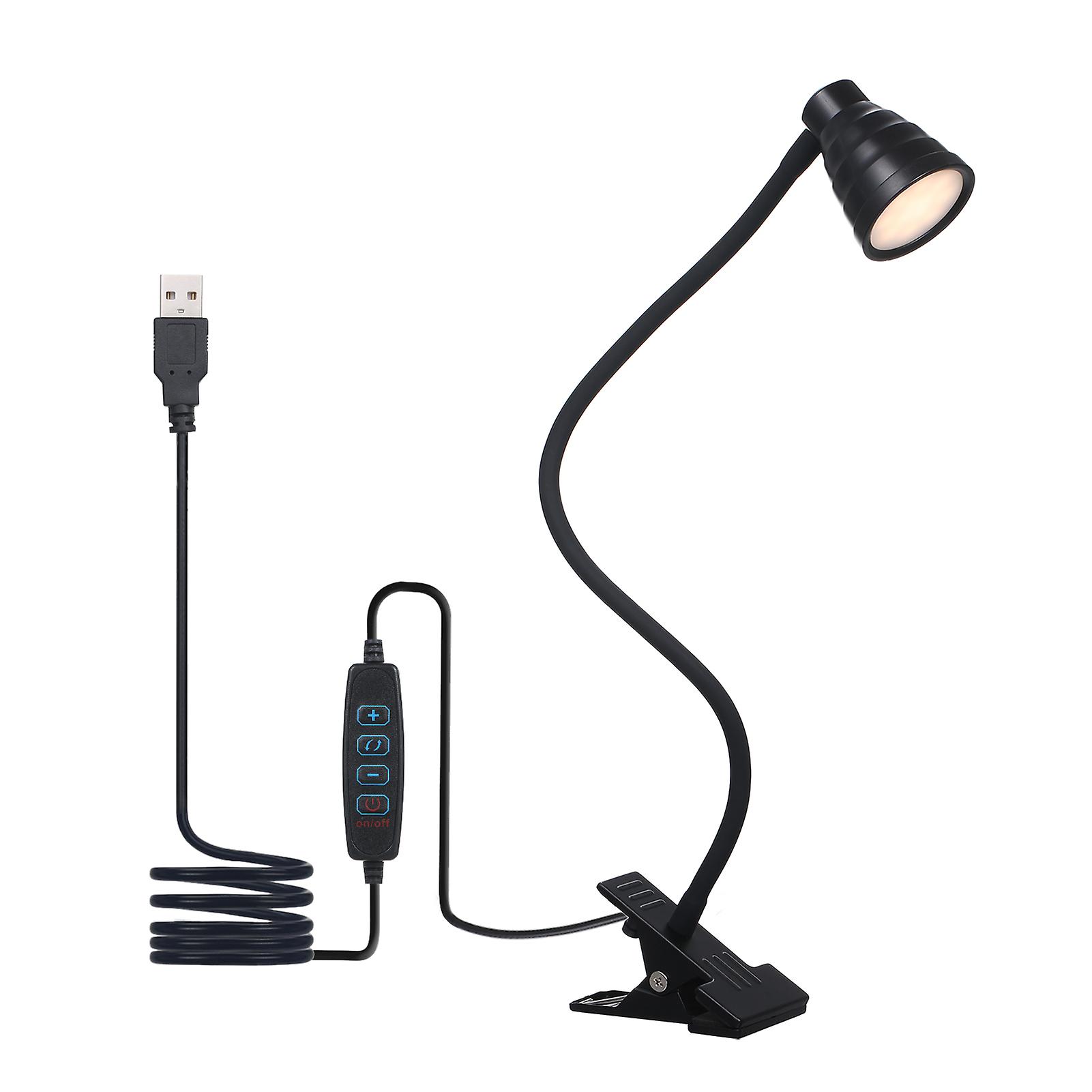 5w 24leds Table Desk Lamp Reading Beside Light Clamp Clip Lighting Fixture Usb Powered Operated 3 Colors Mode Temperature Changing/ 10 Levels Dimmer D