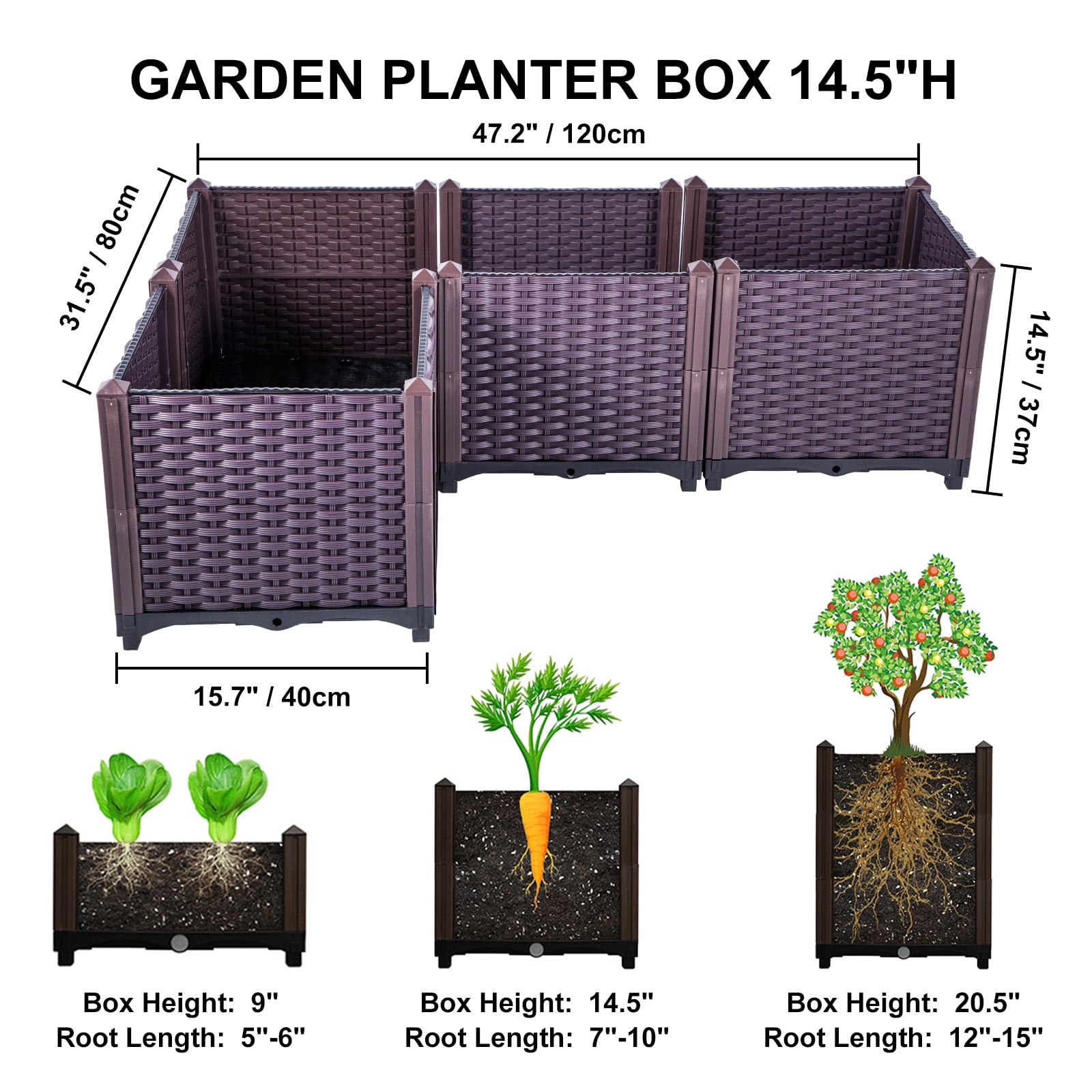 VEVORbrand Raised Plastic Garden Bed, 15×15×14in Square Garden Planter Boxes Flower Bed Box Kit, Set of 4 Raised Garden Bed for in/Outdoor