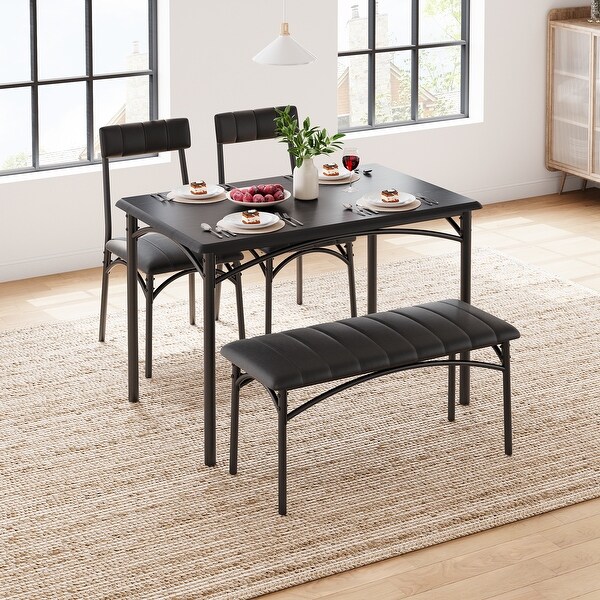 Dining Table Set for 4 with Upholstered Chairs and Bench