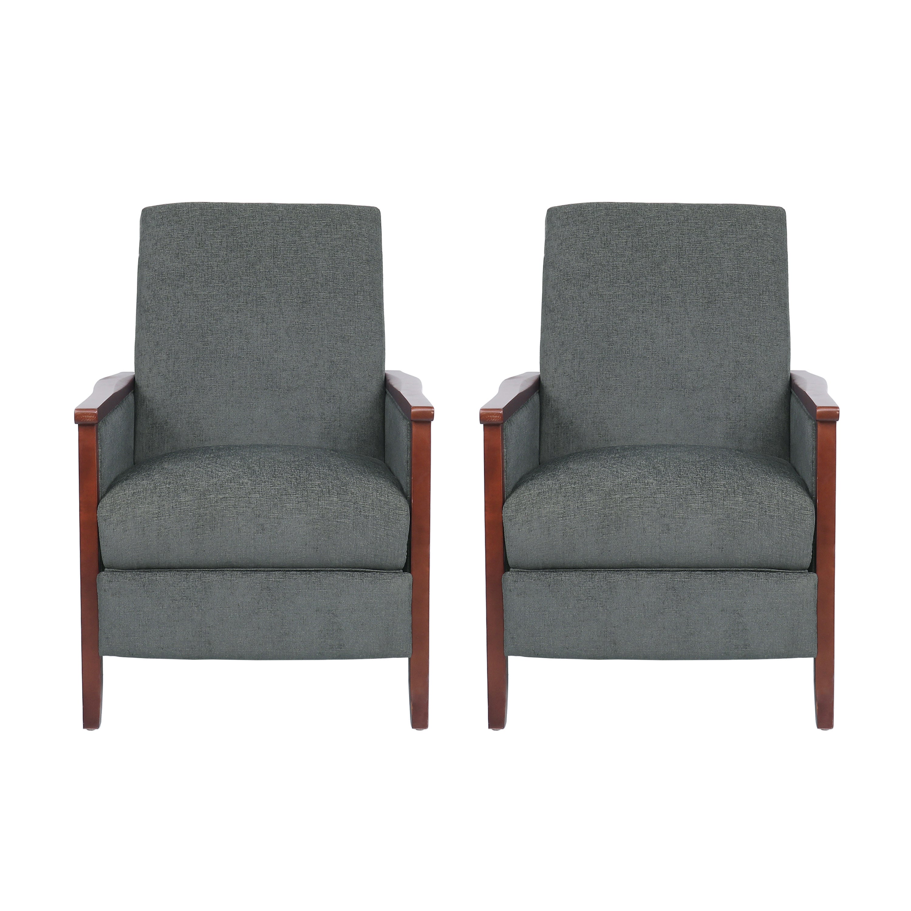 Ambleside Mid Century Modern Fabric Upholstered Wood Pushback Recliners, Set of 2