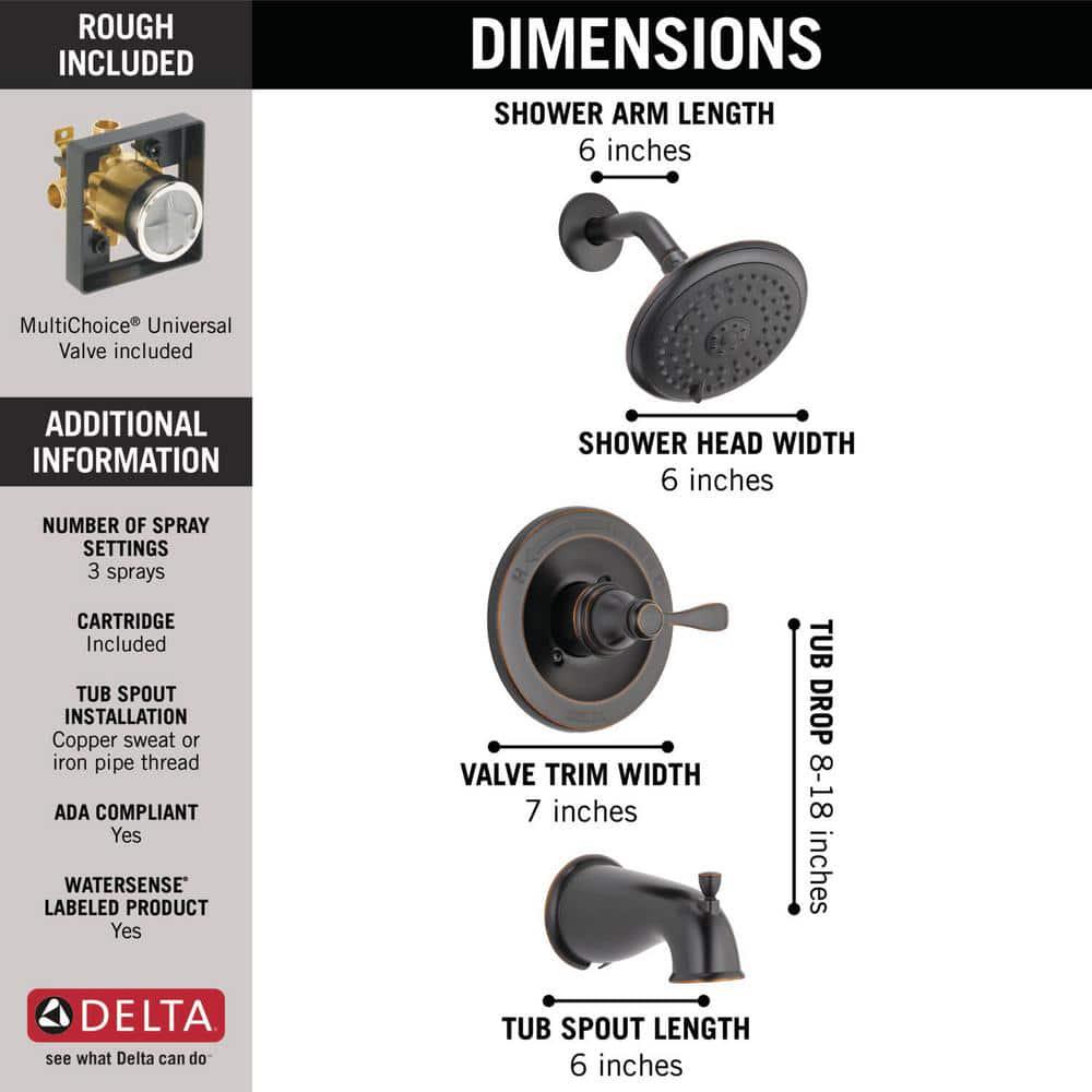 Delta Porter SingleHandle 3Spray Tub and Shower Faucet in Oil Rubbed Bronze