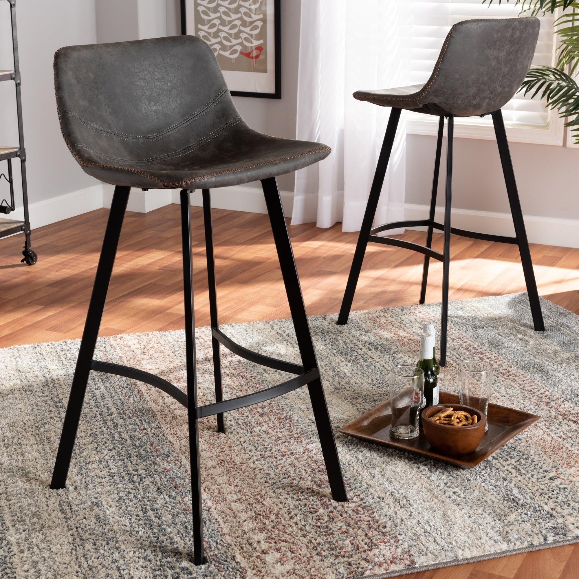 Carbon Loft Abbas Rustic Industrial Upholstered 2-piece Bar Stool Set