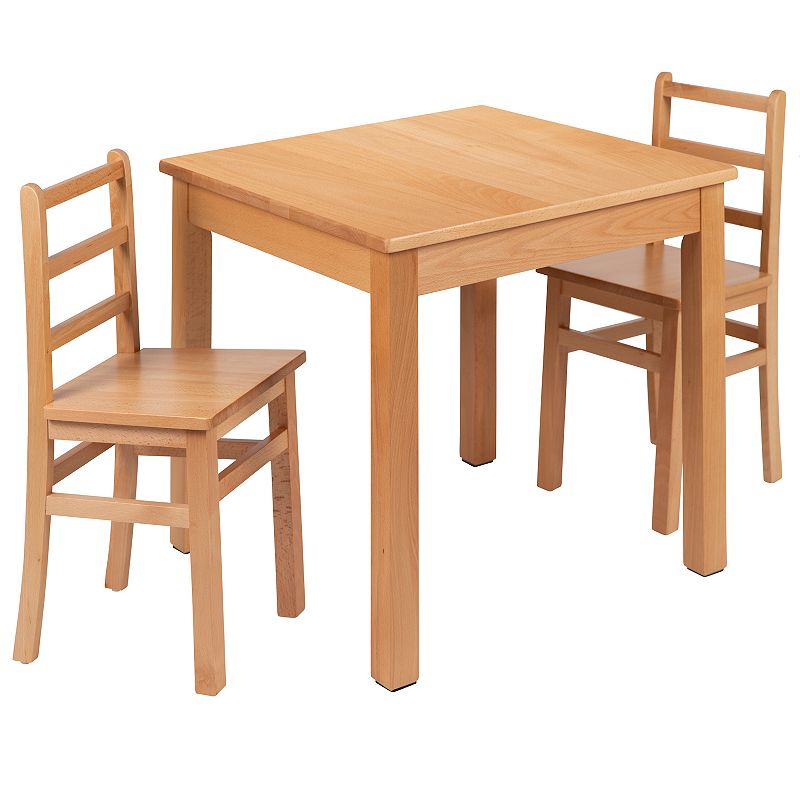 Emma and Oliver Kids Natural Solid Wood Table and Chair Set for Classroom， Playroom， Kitchen