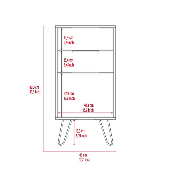 Modern Style 3-Drawers Dresser， Storage Cabinet with 4 Hairpin Legs， Chest Organizer for Bedroom， Living Room， Hallway - - 37828132