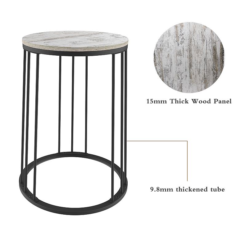 15inch Round Retro Wood Faux-Marbled End Table