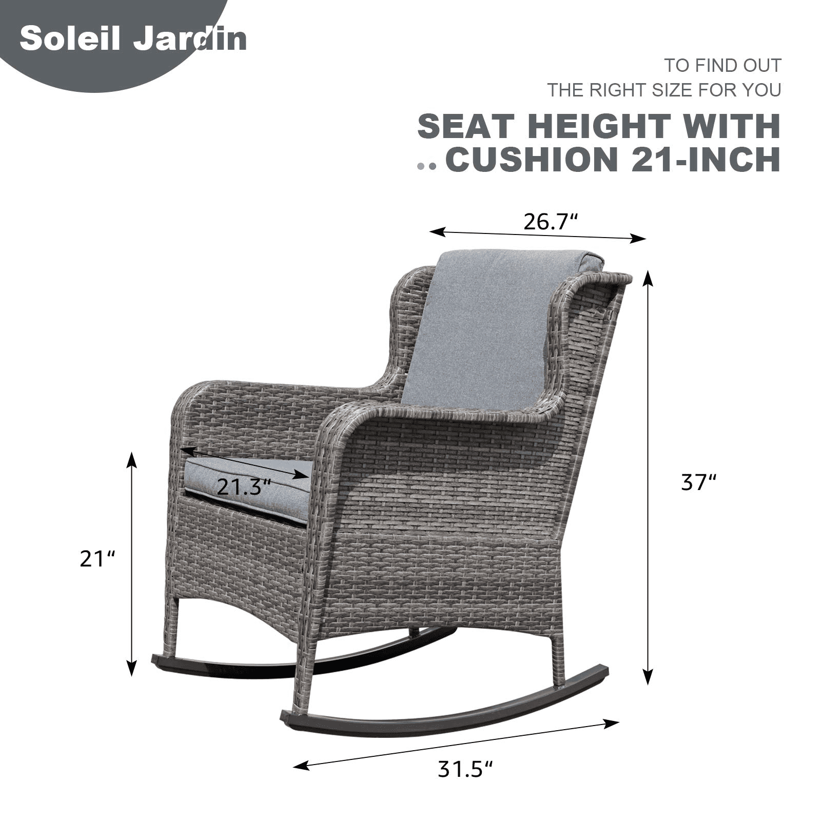 Soleil Jardin Set of 2 Patio Resin Wicker Rocking Chair w/ Cushions, Outdoor Furniture Gray Cushions