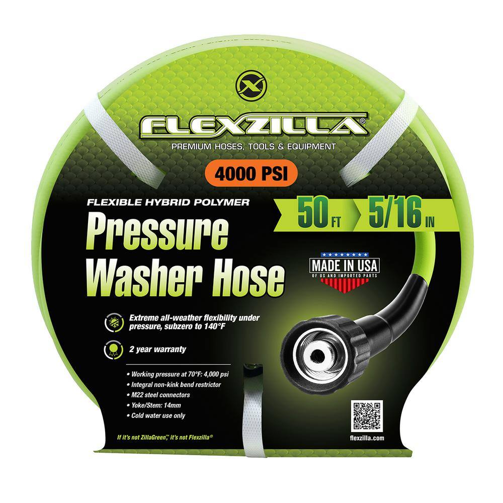 Flexzilla 516 in. x 50 ft. 4000 PSI Pressure Washer Hose with M22 Fittings HFZPW40550M