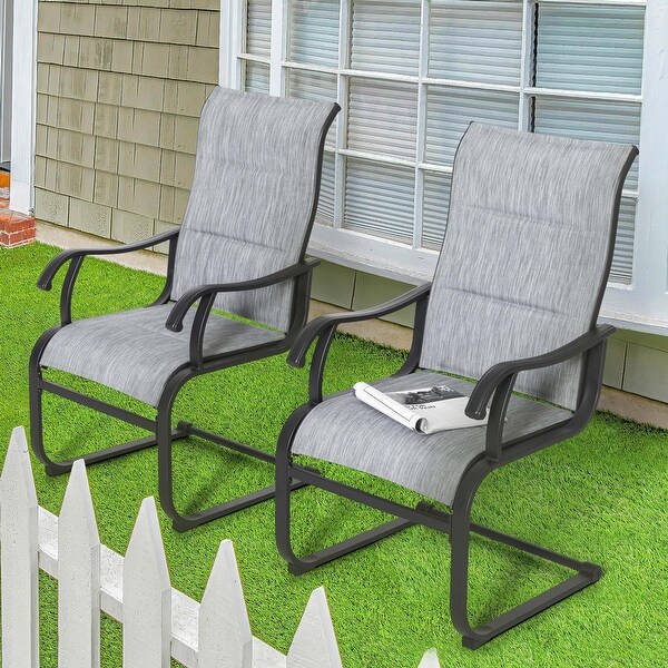 Outdoor Patio Dining Chairs Set of 2，Padded Textilene High Back Patio Chairs，Breathable Spring Motion Textile for Backyard