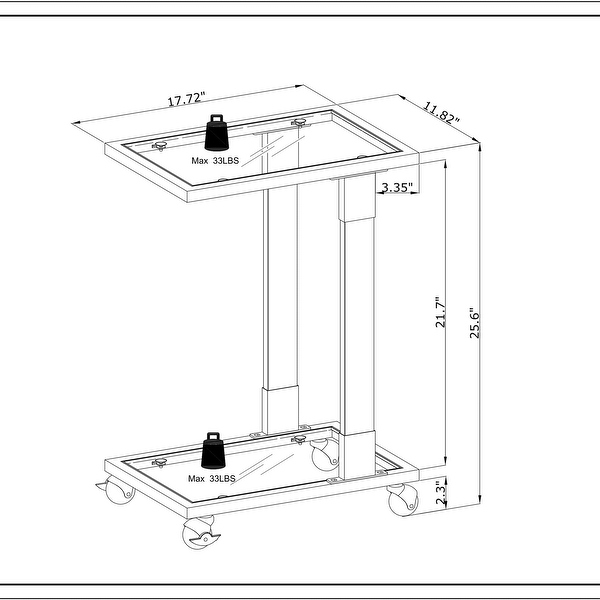 Glass Top C Shape Side Table with Wheels Acrylic Plant End Table for Living Room，Bedroom，Small Spaces