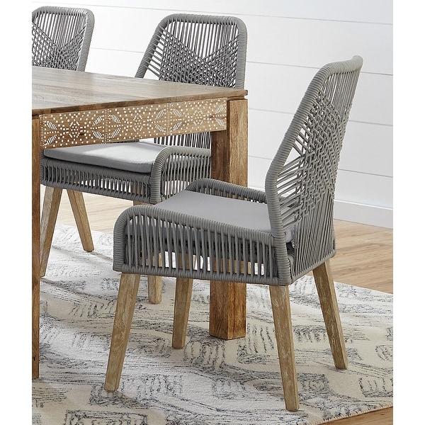 Exotic Hand Crafted Design Grey Woven Rope and Mango Wood Chairs (Set of 2)