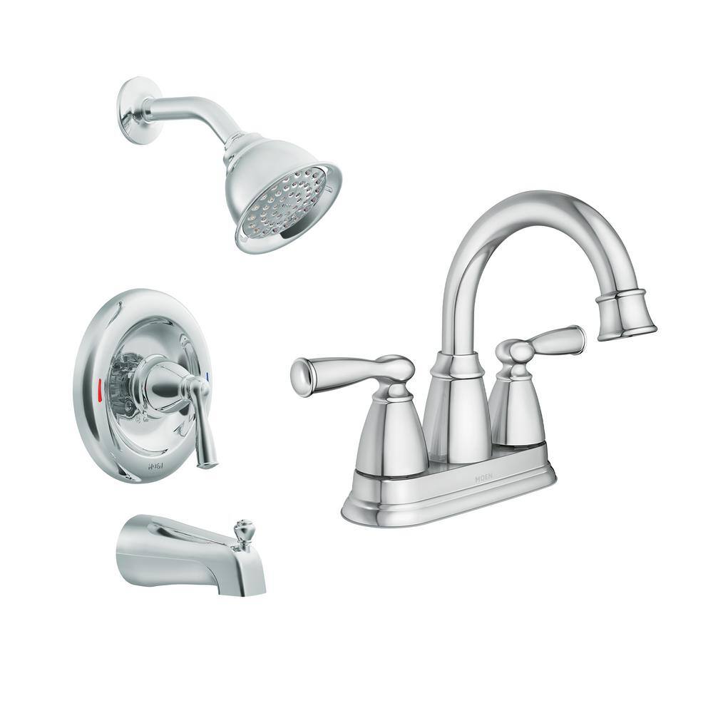 MOEN Banbury 1-Spray Tub and Shower Faucet (Valve Included) with 4 in Centerset 2-Handle Bath Faucet in Chrome T82910-84943