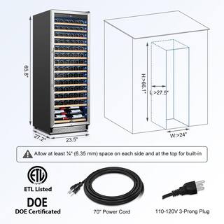 Tylza Single Zone 23.5 in. 154 Bottles Built-in and Freestanding Cellar Cooling Unit in Black Stainless Steel with Door Lock TYWC408S