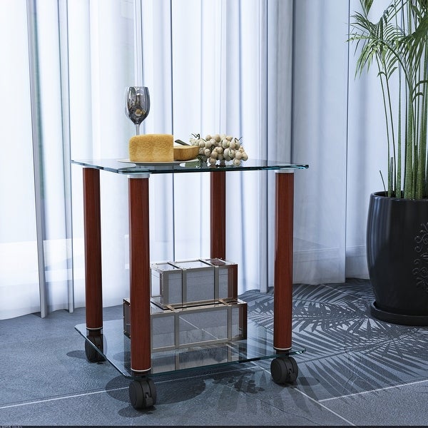 2-Tier Glass Metal Side Table with Storage Shelve