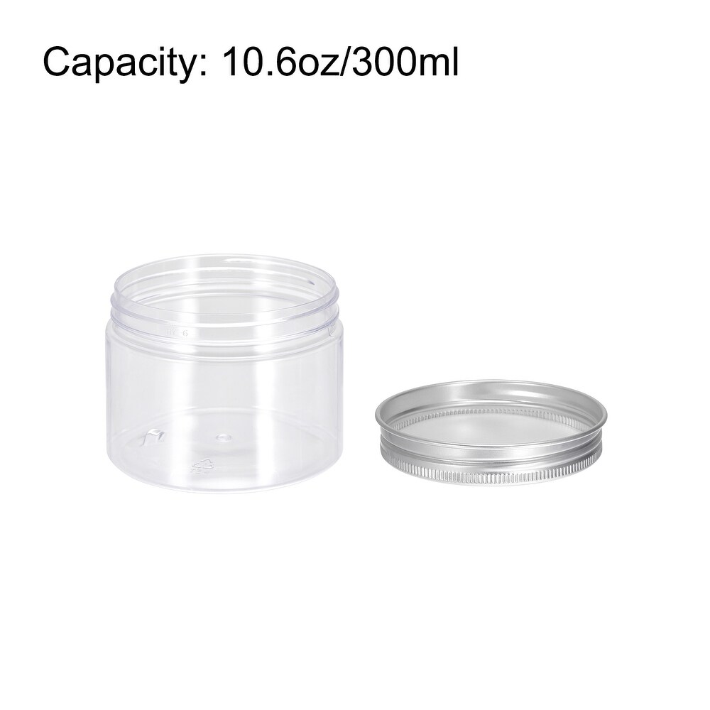 6Pcs 300ml Clear Plastic Jars with Silver Lid Food Storage Container for Kitchen