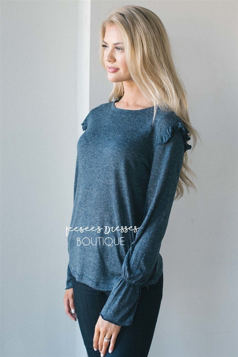 Ruffle Shoulder Peplum Sleeve Top