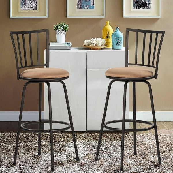 Bar Stools Adjustable Height Swivel Seat， Straight Backrest， Set of 2