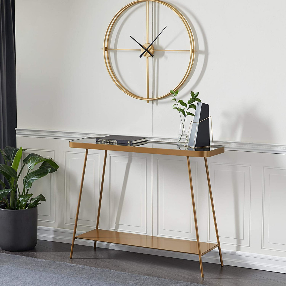 Modern Console Table  Elegant Painted Frame With Lower Shelf and Black Glass Top   Industrial   Console Tables   by Decor Love  Houzz