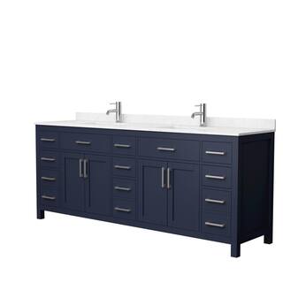 Wyndham Collection Beckett 84 in. W x 22 in. D x 35 in. H Double Sink Bathroom Vanity in Dark Blue with Carrara Cultured Marble Top WCG242484DBNCCUNSMXX