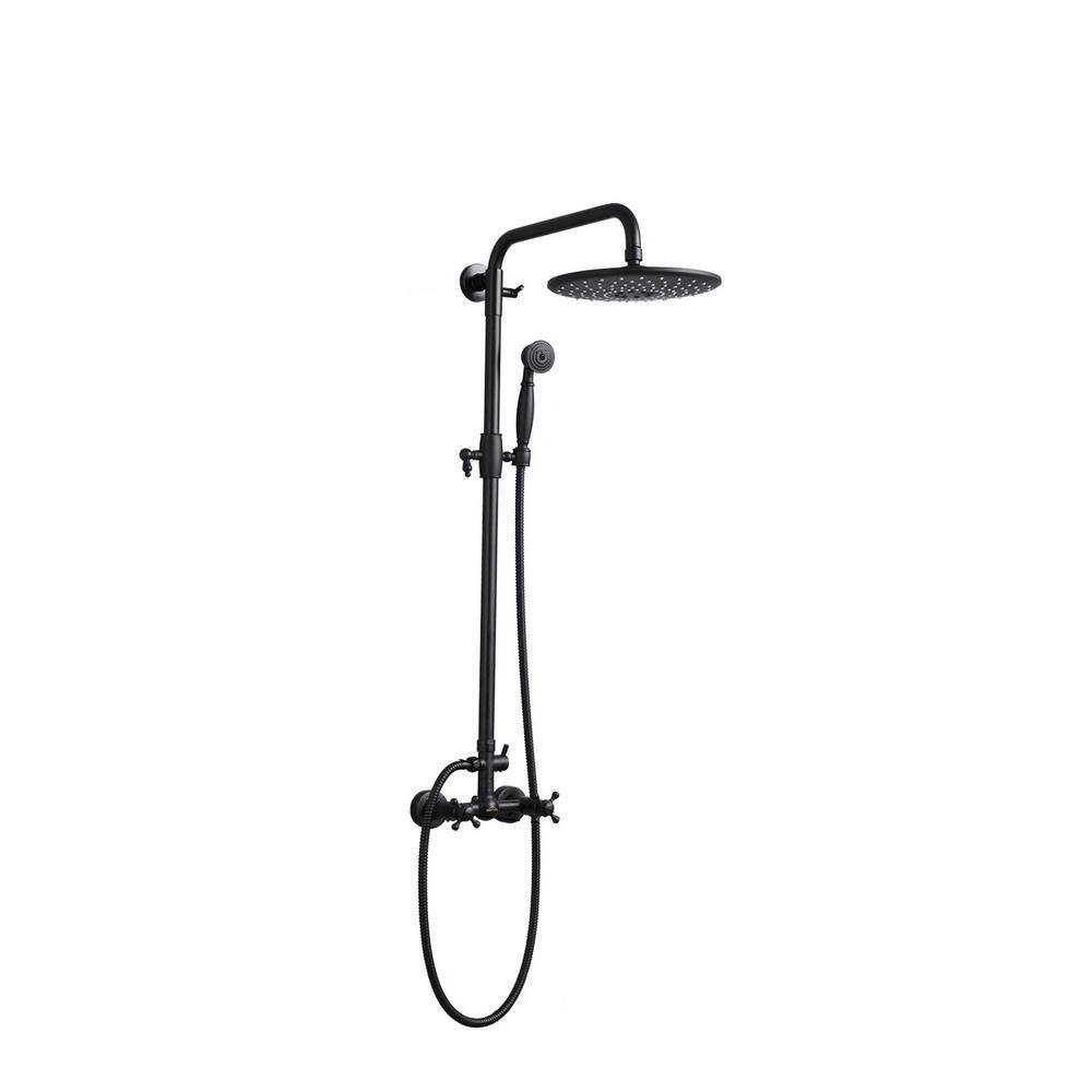 CASAINC Exposed Pipe Shower System with 10 in.Rainfall Shower Head and Handheld Shower in Matte Black CS3952-MB