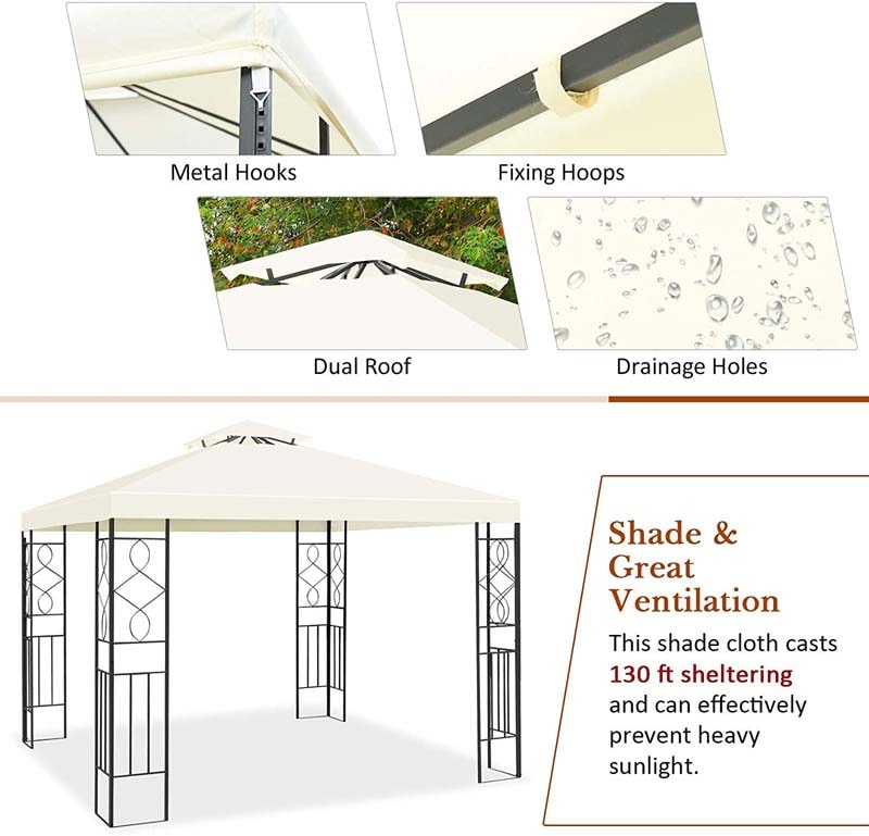 10 x 10 FT Patio Metal Gazebo with 2 Tier Vented Roof, Outdoor Canopy Gazebo Tent Grill BBQ Shelter