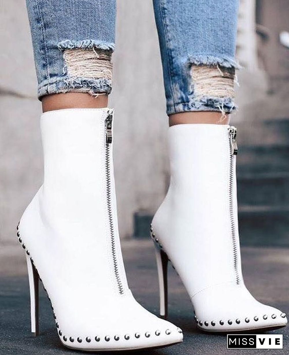 Fashion Spike Metal Embellished Rider Boots