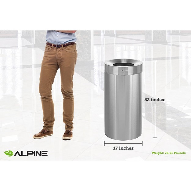 Alpine Industries Stainless Steel Trash Can With Open Lid 27 gallon 2 pack alp475 27 2pk