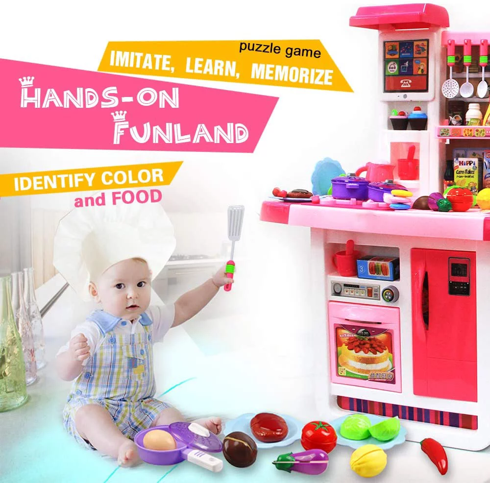 Hillo Large Kitchen Playset Cooking Little Chef， Pink