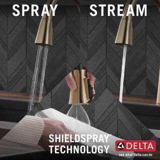 Delta Lenta Single-Handle Pull-Down Sprayer Kitchen Faucet with ShieldSpray Technology in Champagne Bronze 19802Z-CZ-DST