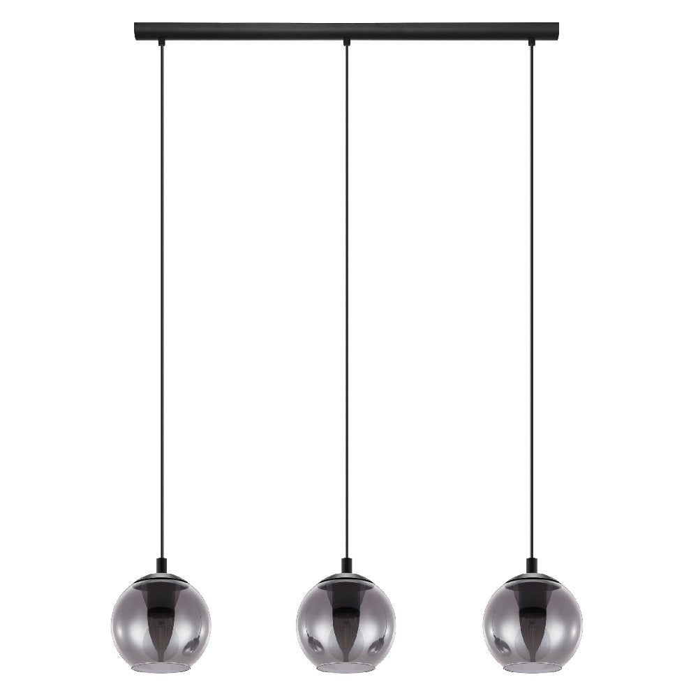 Eglo 98652 Black & Smoked Glass Vintage Globe 3 Lamp Bar Pendant