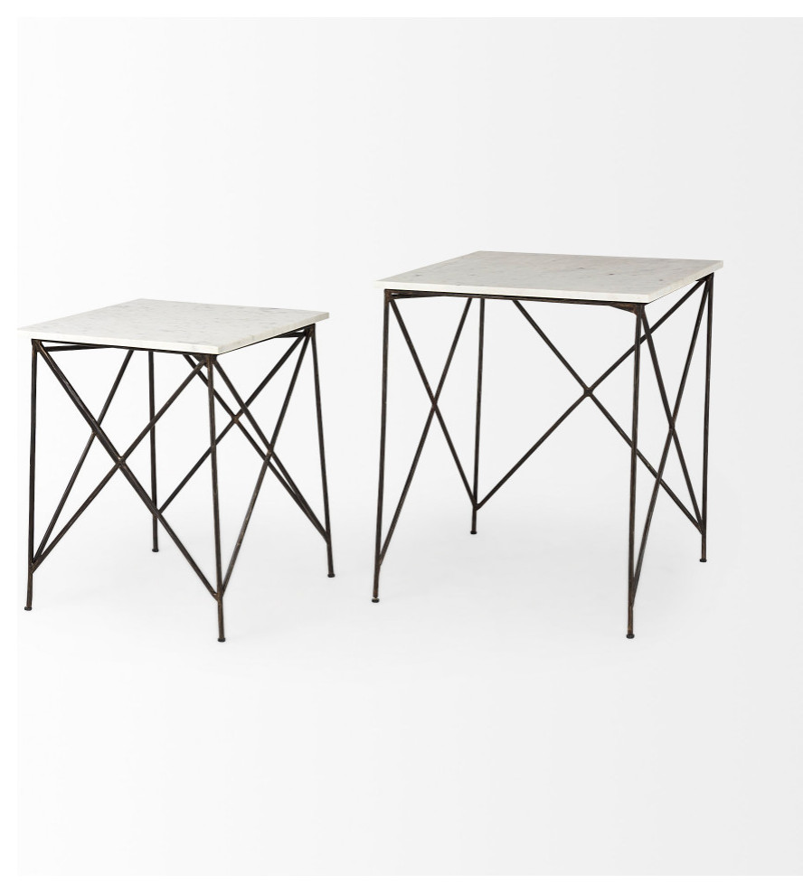 Lorlei White Marble Top With Antique Gold Legs Side Table  2 Piece Set   Industrial   Coffee Table Sets   by Mercana  Houzz