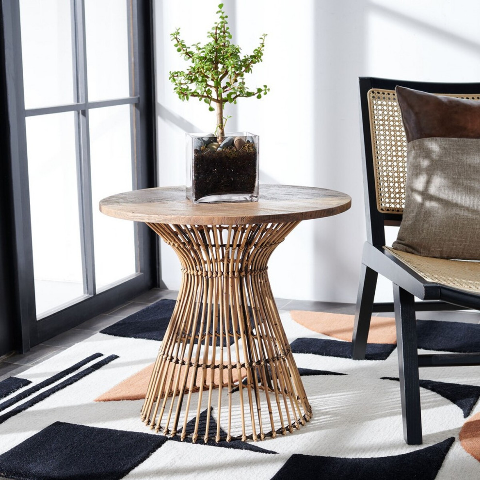 Hiya Round Accent Table  Honey Brown Wash/Black   Tropical   Side Tables And End Tables   by Rustic Home Furniture Deco  Houzz