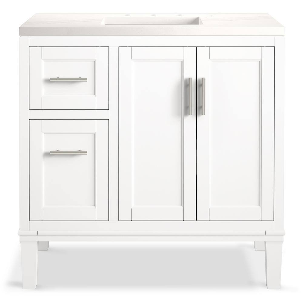 KOHLER Chesil 36 in. W x 18.87 in. D x 36.14 in. H Bathroom Vanity in White with Bianco Bella Top R35904-ASB-0