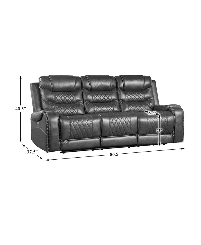 Homelegance White Label Bailey 87 Power Double Reclining Sofa with Drop-Down Cup Holders Receptacles and USB Port