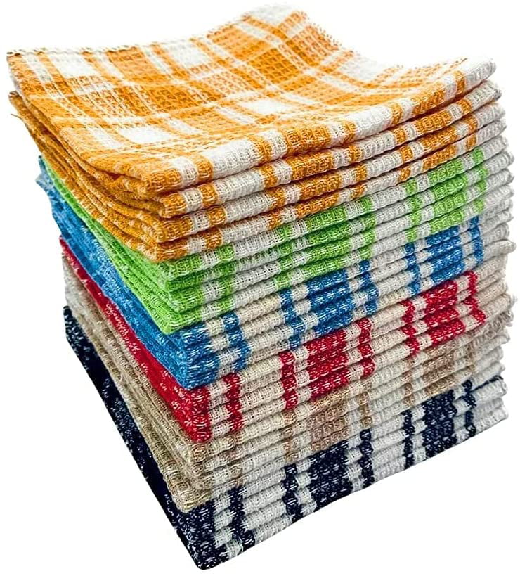 Soft Textiles 24 Pack 100% Cotton Six Color 12x12 Waffle Weave Kitchen Dish Cloths