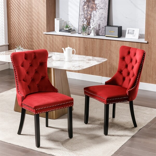 High-end Tufted Velvet Dining Chair with Wood Legs (Set of 2)